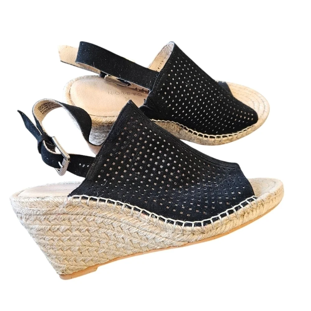 Caslon Black Leather Wedge Sandals Womens